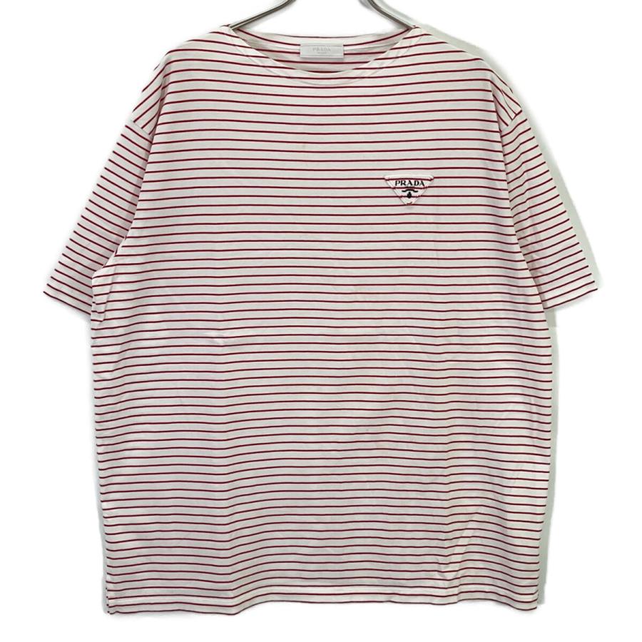 PRADA プラダ 21年 UJN814 ホワイト×レッド ボーダー 三角ロゴ 