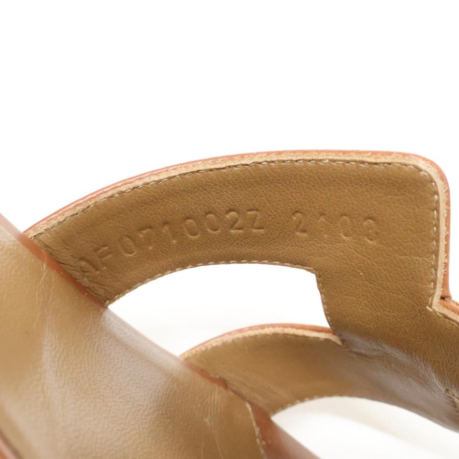 HERMES エルメス ブラウン ゴールド レザー オアジス ヒールサンダル