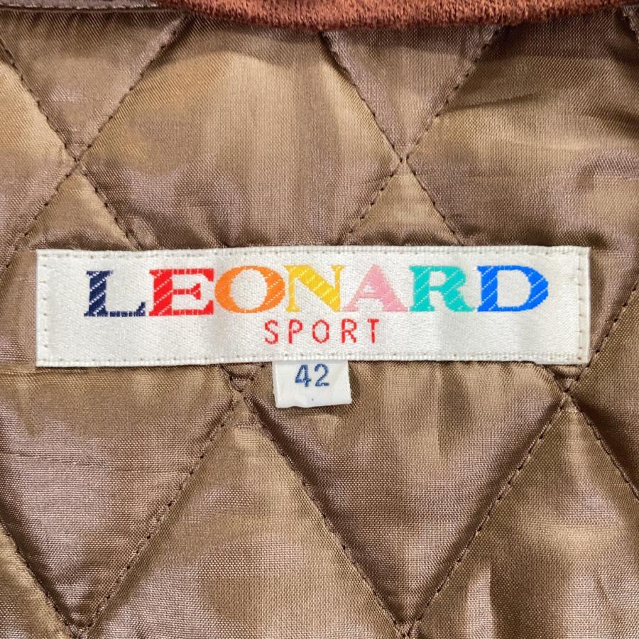 LEONARD レオナール 0566053 ブラウン ウール100 ライナー付 スタンドカラー ハーフコート ブラウン 42 ジャケット ウール レディース 中古_4