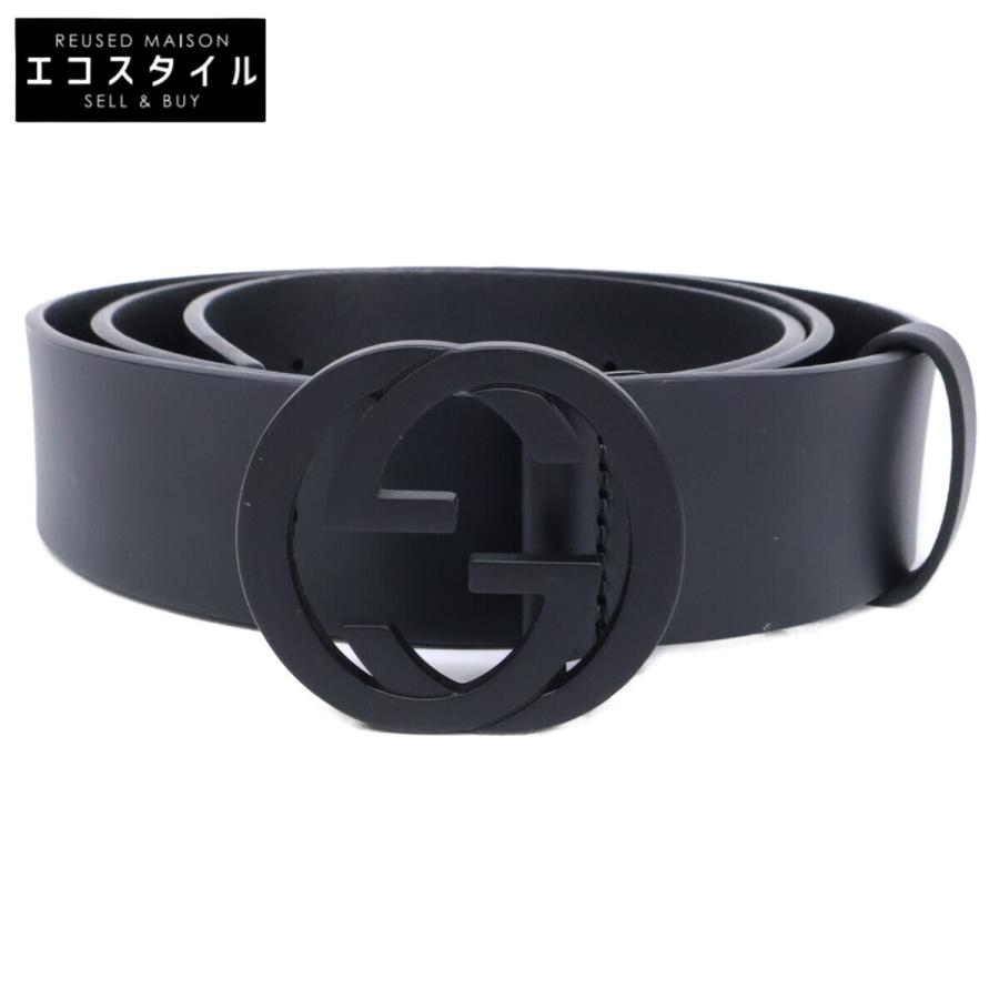 ✨ 美品✨GUCCIベルト インターロッキング  シルバー ブラック368186 GUCCI（グッチ） 美品 368186 インターロッキングGバックル レザー