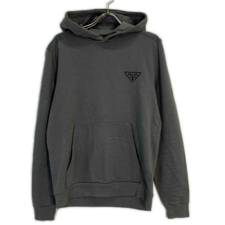 PRADA プラダ UJL20A グレー トライアングルロゴ プルオーバー フーディ　23AW カーキ トップス コットン メンズ 中古_1