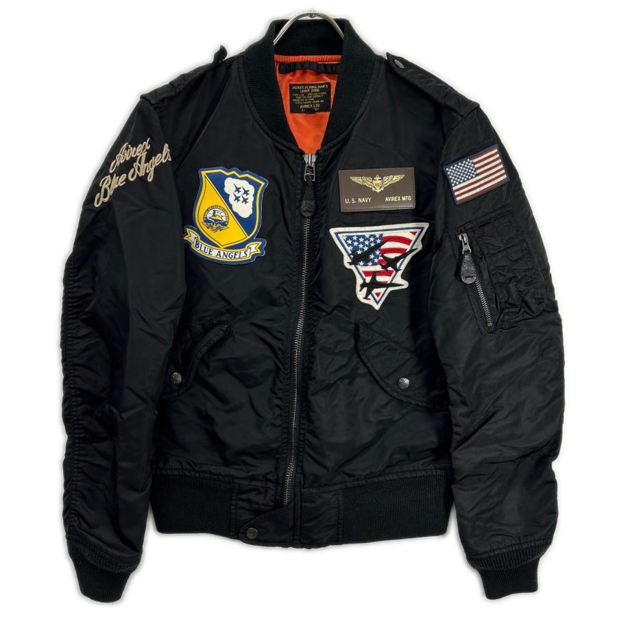 【美品】AVIREX L2-A フライトジャケット ブラック L 短丈 AVIREX（アヴィレックス） 6162119 ブラック Blue Angels L2-Aフライト