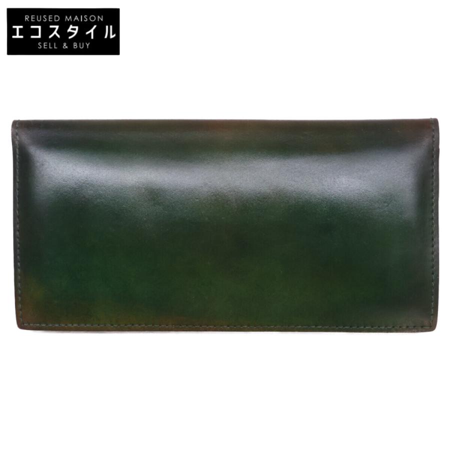 極美品 ガンゾ コードバン 通しマチ 長財布 ダークグリーン 57878 馬革 GANZO ガンゾ 57878 CORDOVAN コードバン 通しマチ長財布 メンズ