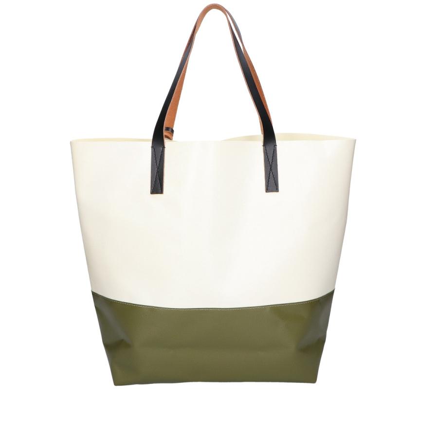 新品同様 MARNI マルニ SHMQ0037A0 TRIBECA トライベッカ  バイカラー ショッピングバッグ ホワイト/カーキ レディースの画像