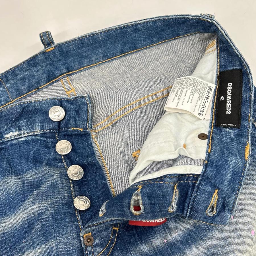 DSQUARED2 ディースクエアード 18年 S71LB0452 ダメージ ペイント加工 SKATER JEAN 42 メンズ
