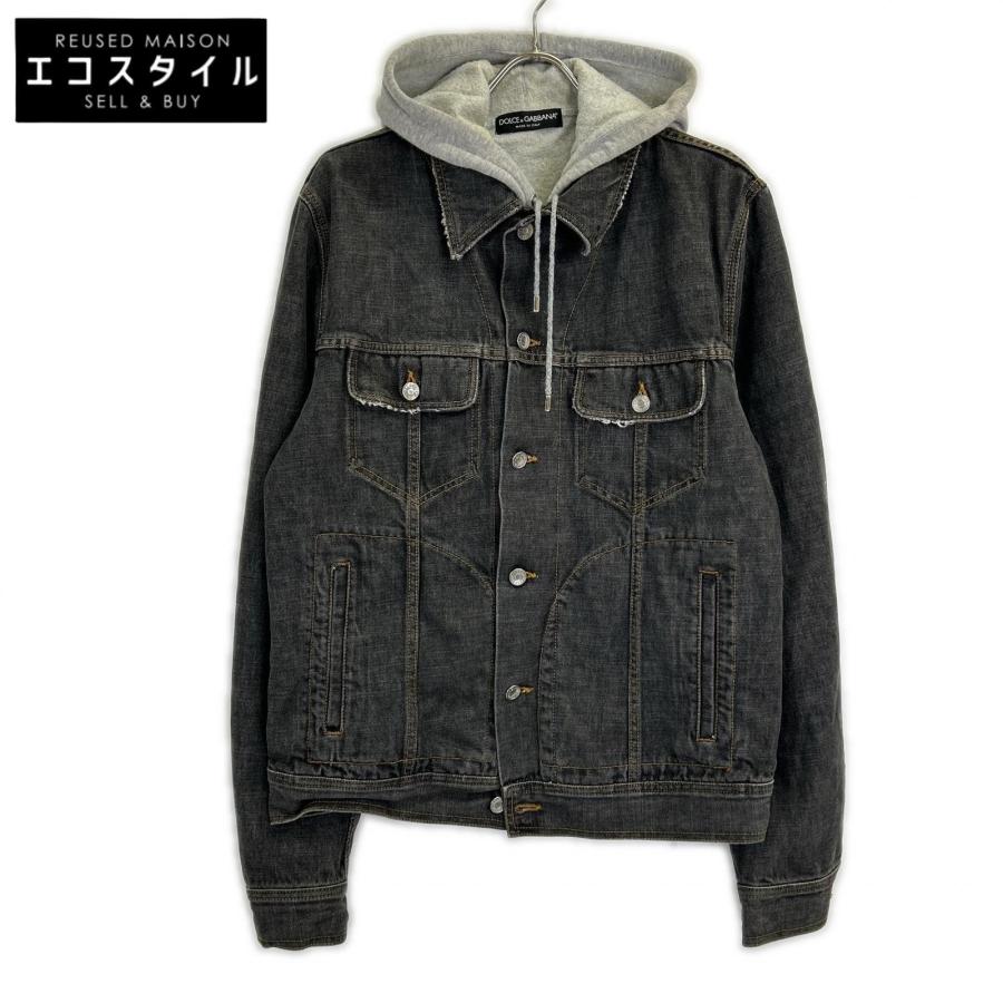 J6109 美品 ドルチェ&ガッバーナ プレートデニムジャケット ブラック 50 DOLCE＆GABBANA ドルチェアンドガッバーナ 国内正規 パーカー