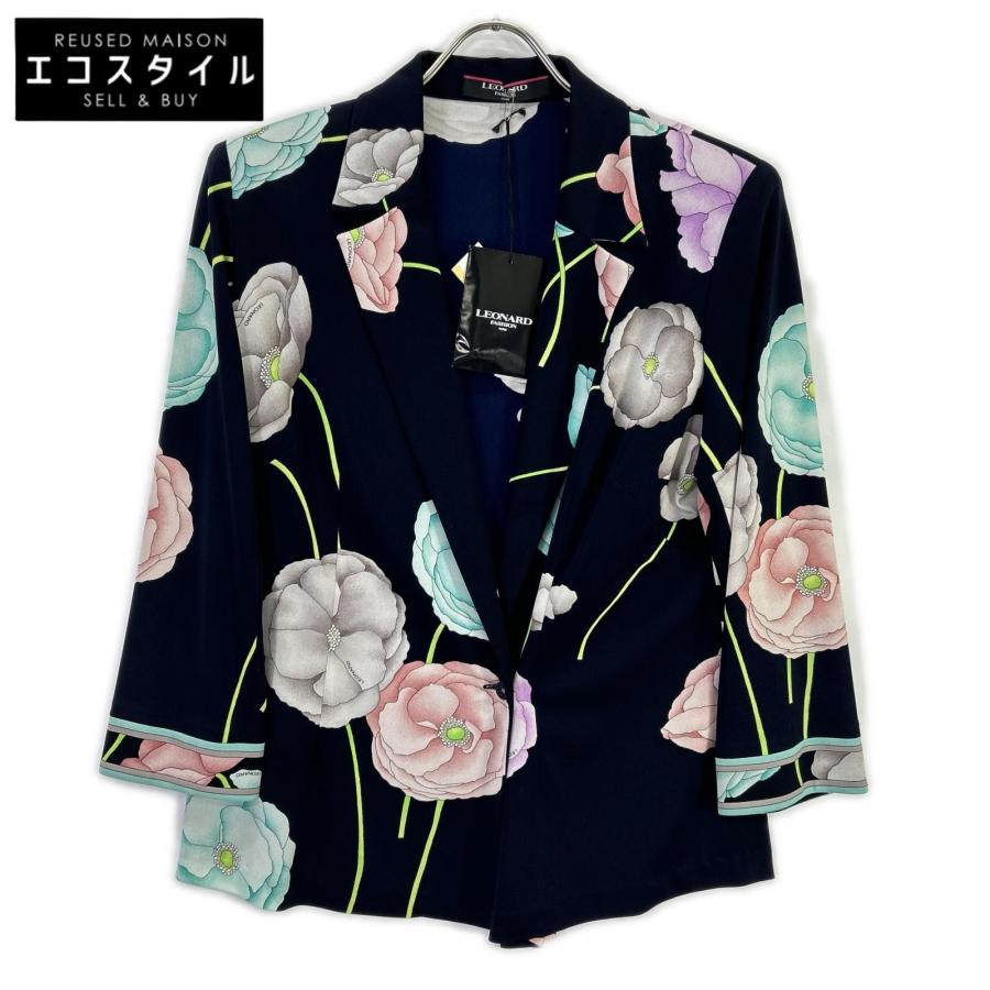 LEONARD（レオナール） 【FASHION】ネイビー カンカン素材 花柄総柄 