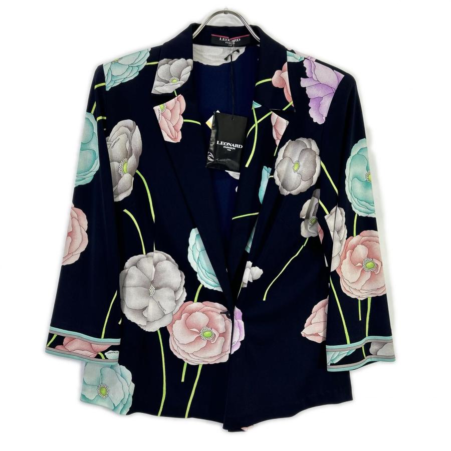 LEONARD（レオナール） 【FASHION】ネイビー カンカン素材 花柄総柄 