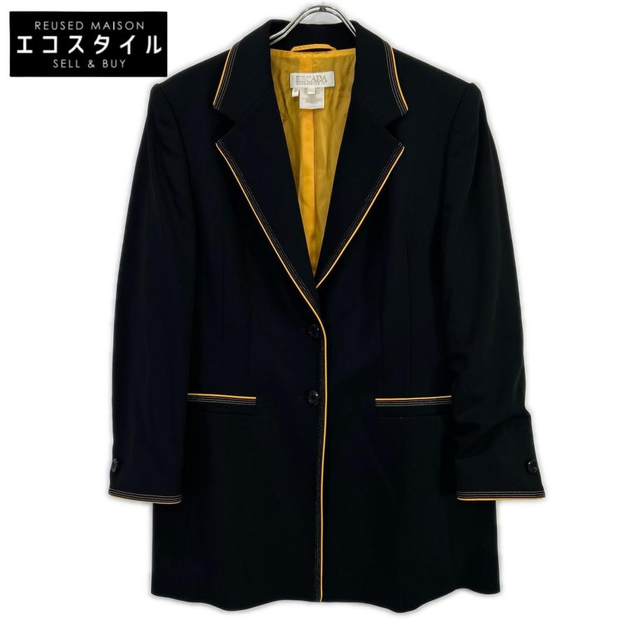4月3日で終了!美品！ESCADA エスカーダイエローテーラードジャケット ESCADA（エスカーダ） ブラック イエローパイピンング テーラード