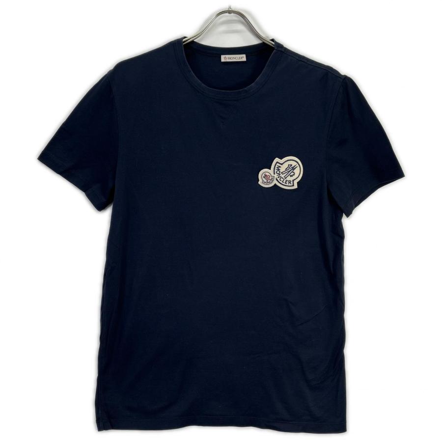 モンクレール コットン シャツ ロゴワッペン ネイビー MONCLER（モンクレール） ネイビー ダブルワッペン MAGLIA Tシャツ