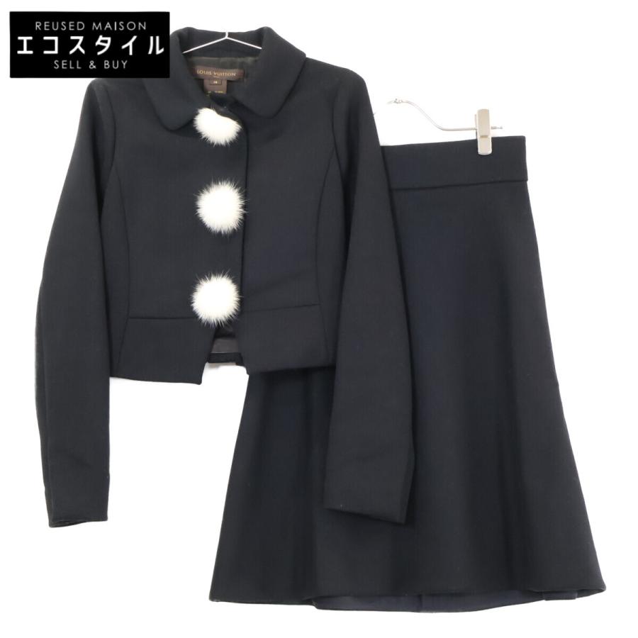 ヴィトン 08AW ウール セットアップ 36 ブラック RW082Aレディース LOUIS VUITTON ルイヴィトン ウール ボンボン ショートジャケット