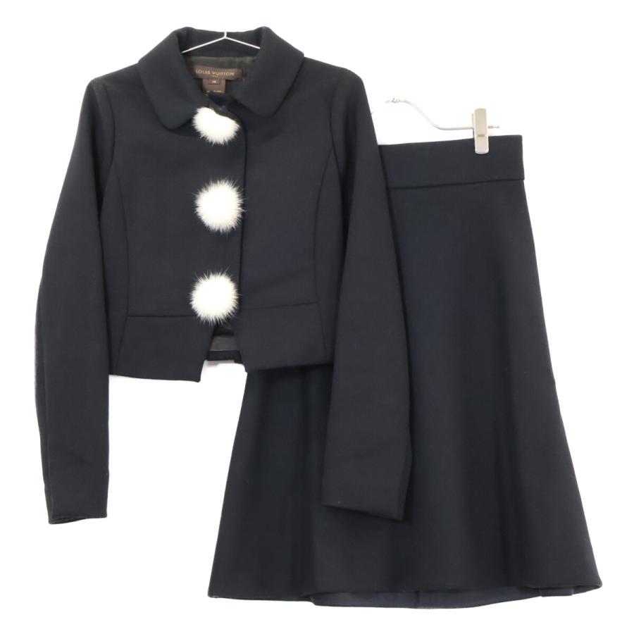 ヴィトン 08AW ウール セットアップ 36 ブラック RW082Aレディース LOUIS VUITTON ルイヴィトン ウール ボンボン ショートジャケット