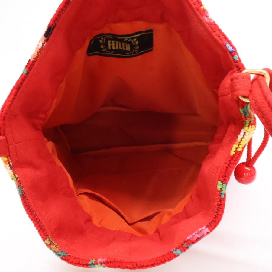フェイラー　ハイジ　巾着ショルダーバッグ WEB限定カラー　レッド　完売　赤 美品/ FEILER フェイラー ハイジ 巾着 ショルダーバッグ レッド