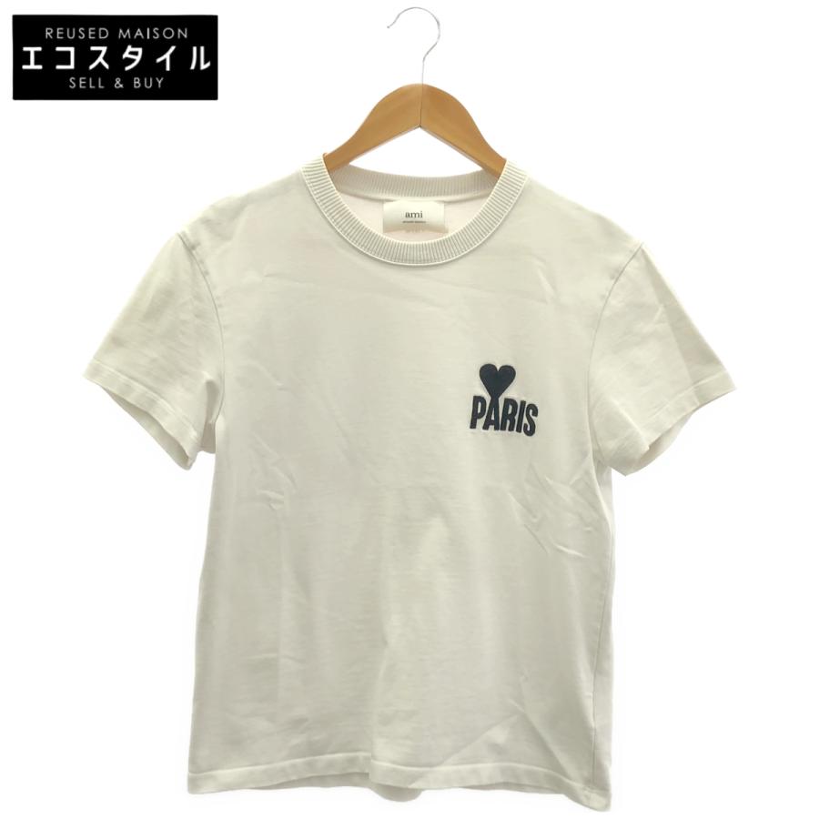 AMI PARIS アミパリス ホワイト ロゴ刺繍 Tシャツ S トップス