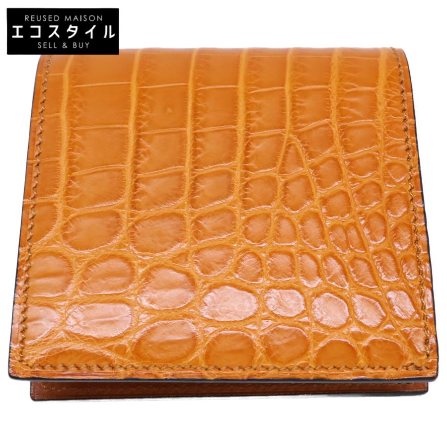 【美品】万双 クロコダイルミニ財布（小銭入付）＋専用クリーム付き 新品同様 MANSOU 万双 m00000415 クロコダイルミニ財布(小銭入無