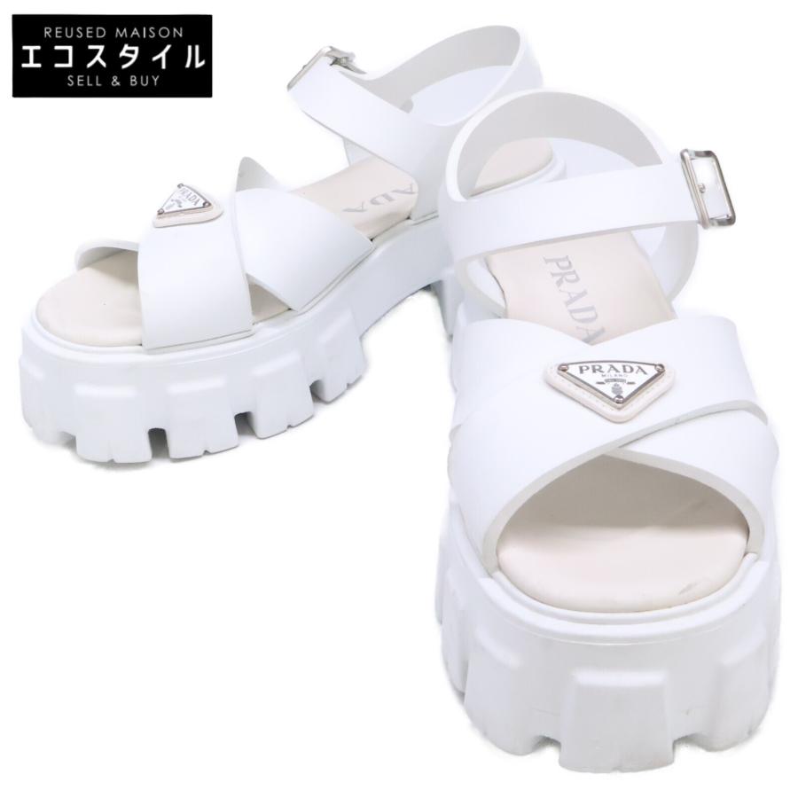 新品 未使用 PRADA ラバーサンダル 白 箱付 PRADA（プラダ） トライアングルロゴ モノリス ラバーサンダル 35
