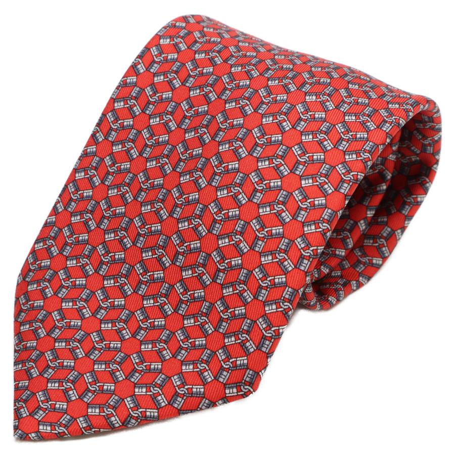 美品 HERMES エルメス 605850IA カデナ柄 シルク100% ネクタイ レッド