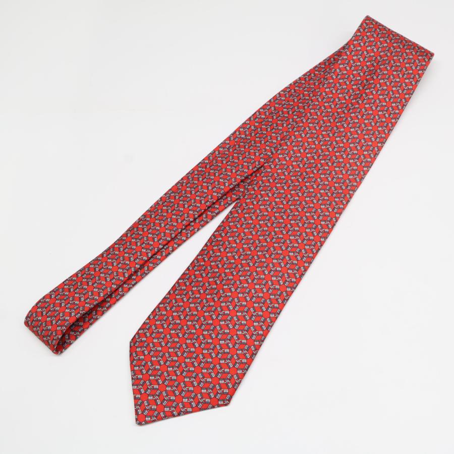 美品 HERMES エルメス 605850IA カデナ柄 シルク100% ネクタイ レッド