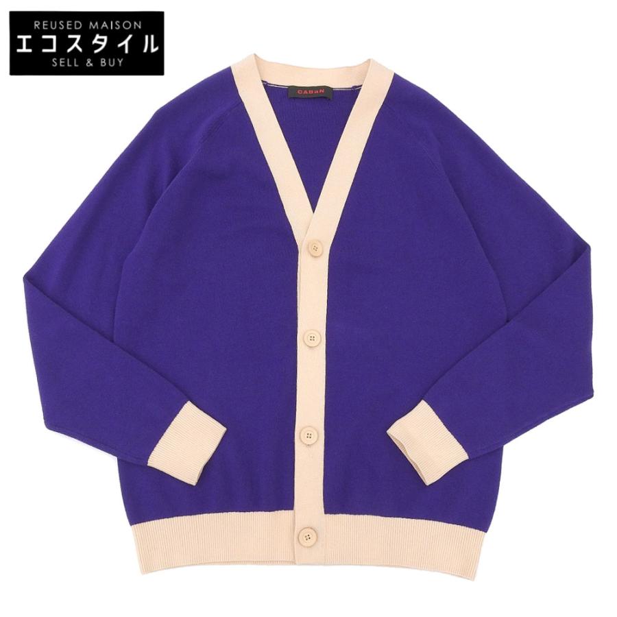 美品 CABaN キャバン コットンカシミヤ バイカラーVネックカーディガン