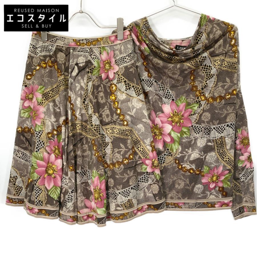 レオナール シルク混 セットアップ スカート 総柄 セットアップ ピンク