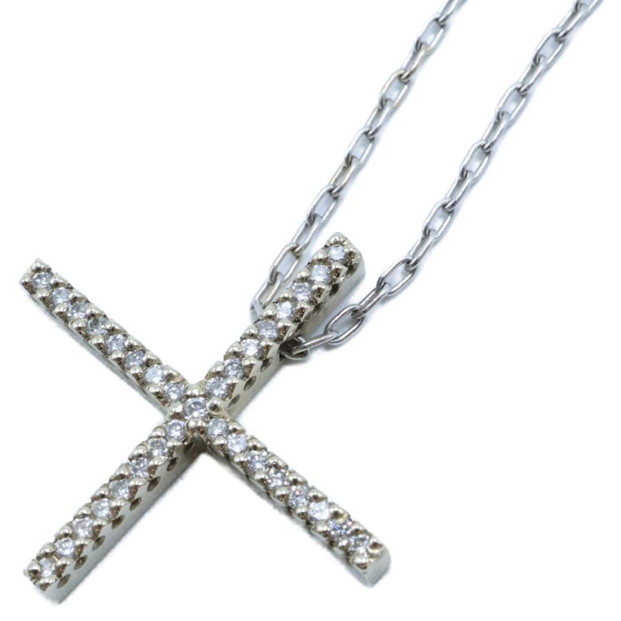 MIZUKI ネックレス 三日月 K14WG ホワイトゴールド 1P ダイヤ 美品 MIZUKI ミズキ 14KT クロスモチーフ ネックレス ホワイトゴールド