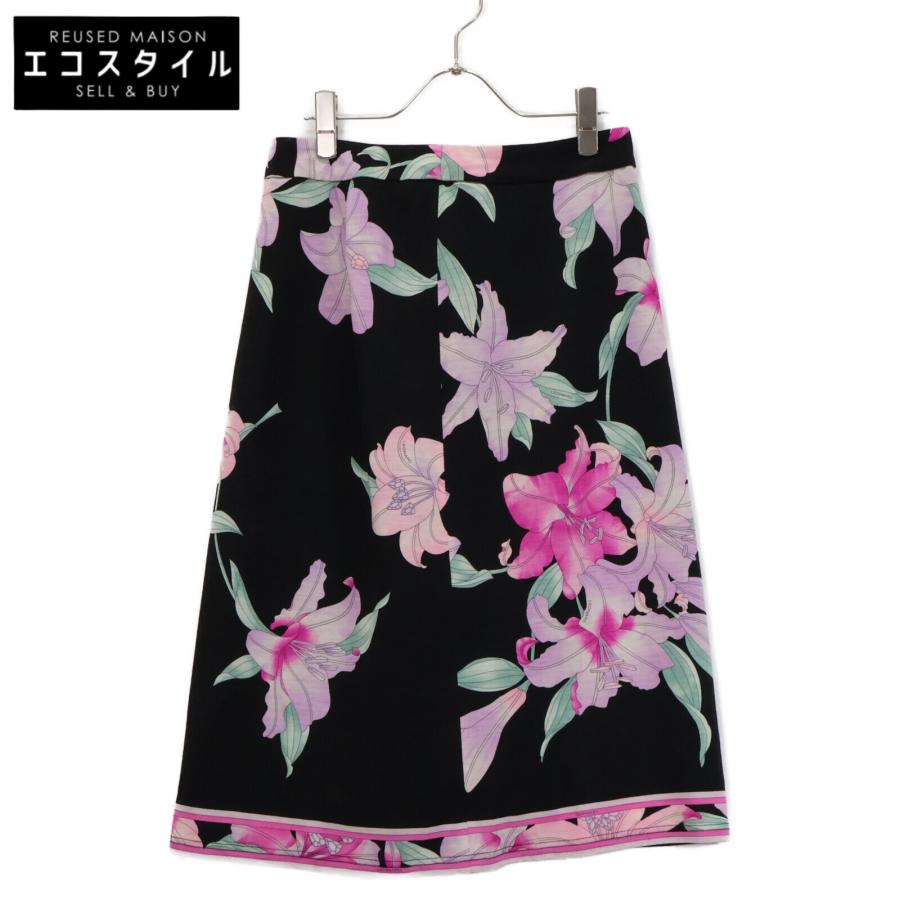 LEONARD（レオナール） ブラック 0342600 シルク×ウール 花柄スカート