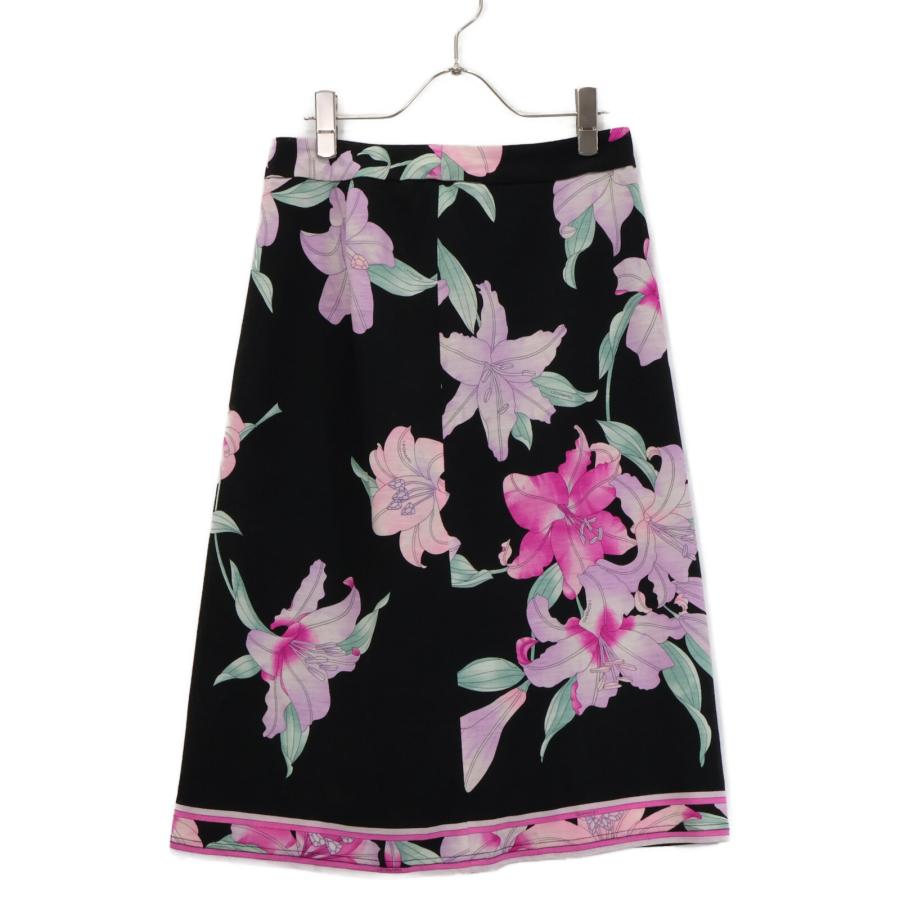 LEONARD（レオナール） ブラック 0342600 シルク×ウール 花柄スカート