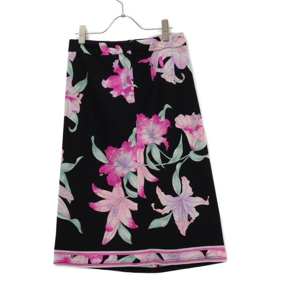 LEONARD（レオナール） ブラック 0342600 シルク×ウール 花柄スカート