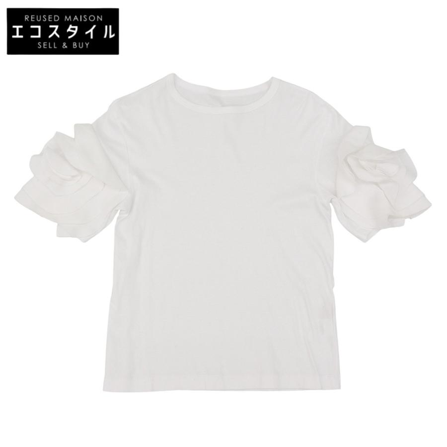 美品✨ シーニュ フラワーデザインスリーブ Tシャツ ホワイト コットン F 美品 cygne シーニュ スリーブフラワーデザイン ztシャツ コットン