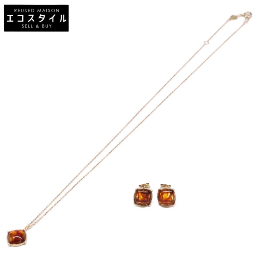 agete（アガット） 美品 K10 スクエア アンバー/琥珀 ピアス