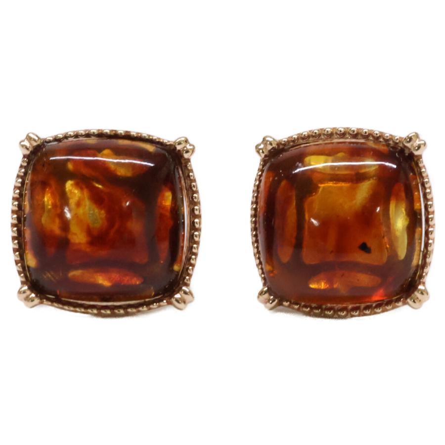 agete アガット K10アンバー琥珀ピアス agete（アガット） 美品 K10 スクエア アンバー/琥珀 ピアス