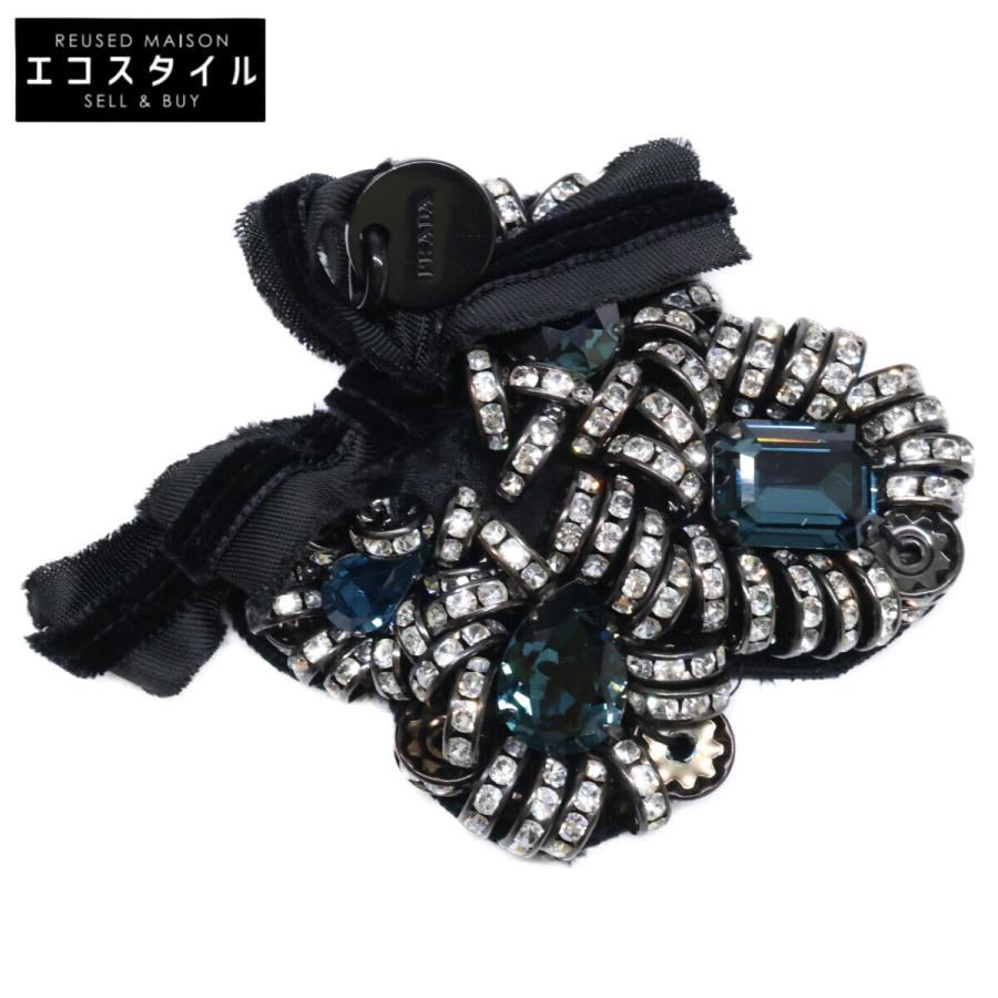 PRADA リボンとストーンのブローチ PRADA（プラダ） ビジュー ラインストーン リボン ブローチ ブラック