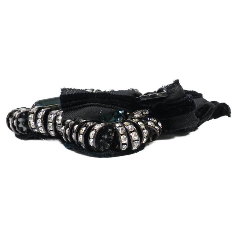 PRADA（プラダ） ビジュー ラインストーン リボン ブローチ ブラック