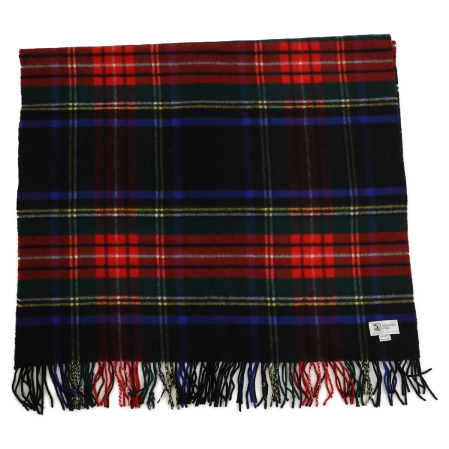 新品未使用タグ付ジョンストンズカシミヤ100ストールマフラーブラックスチュワート Johnstons ジョンストンズ KU0324 Black Stewart タータンチェック