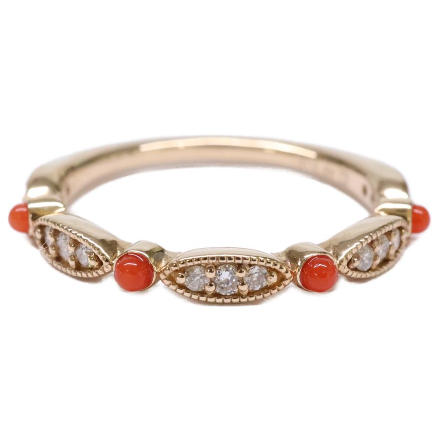 サンゴ　K9 リング PARCELLE JEWELRY パーセルジュエリー K9 D0.16ct 血赤珊瑚 ミル