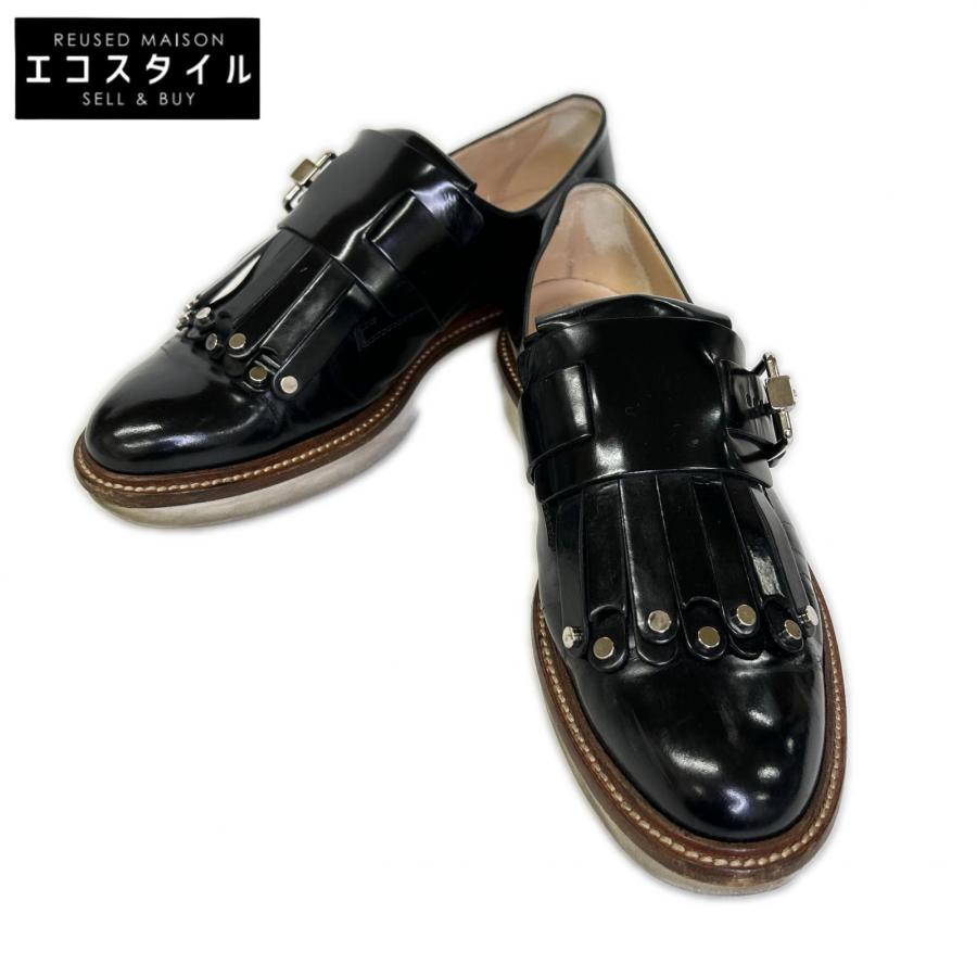 美品 トッズ 37 パテントレザー ローファー 厚底 スリッポン ブラック TOD'S（トッズ） スタッズ キルト モンクストラップ パテント