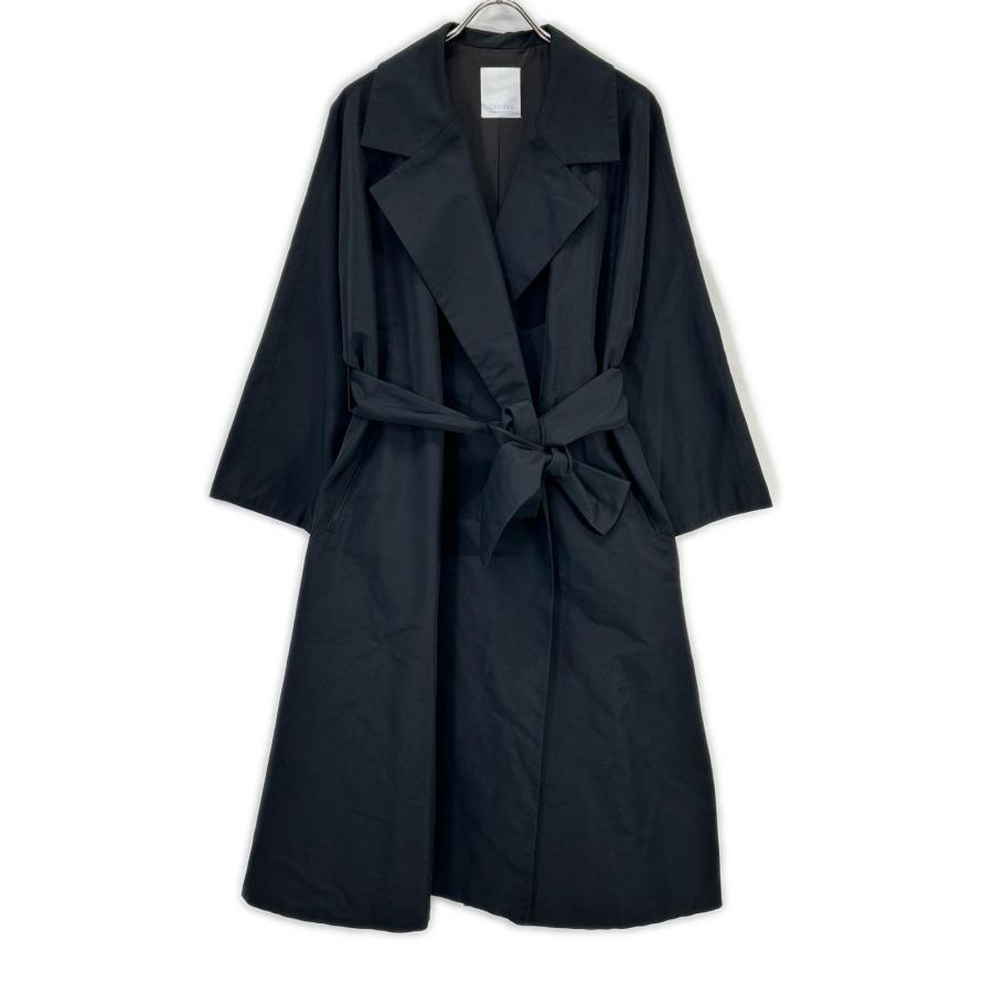 Cruciani クルチアーニ CDM4501 ブラック シルク ベルト付き ロングコート ネイビー 38 コート シルク レディース 中古_1