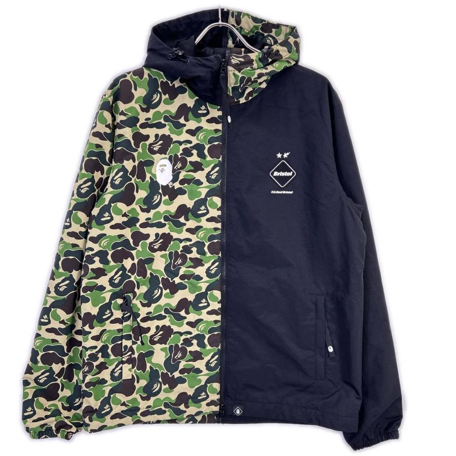 F.C.Real Bristol エフシーリアルブリストル FCRB-190104 × A BATHING APE. ナイロンジャケット ブラック×グリーン L ジャケット ナイロン メンズ 中古の画像