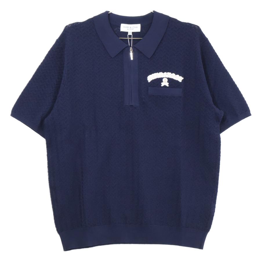 新品同様 MARK＆LONAマークアンドロナ MLM-6A-AB07 Sovereign Geometric Knit Polo ニット 半袖ポロシャツ 48 ネイビー メンズの画像