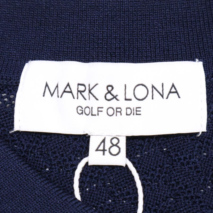 新品同様 MARK＆LONAマークアンドロナ MLM-6A-AB07 Sovereign Geometric Knit Polo ニット 半袖ポロシャツ 48 ネイビー メンズの画像