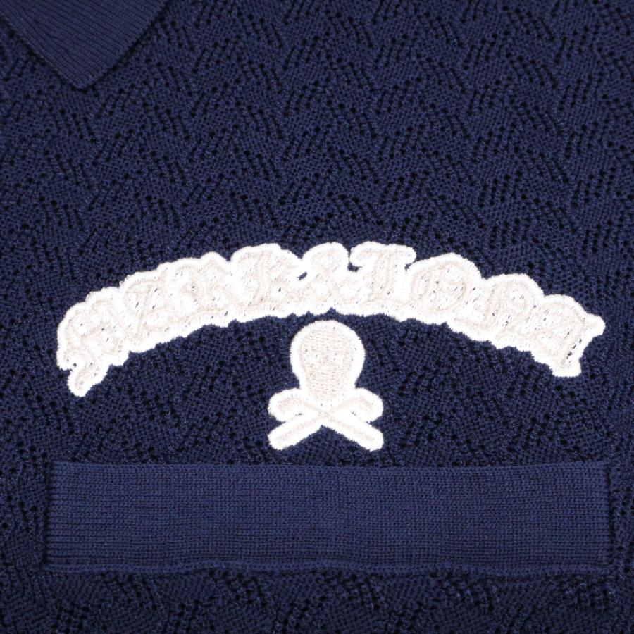 新品同様 MARK＆LONAマークアンドロナ MLM-6A-AB07 Sovereign Geometric Knit Polo ニット 半袖ポロシャツ 48 ネイビー メンズの画像