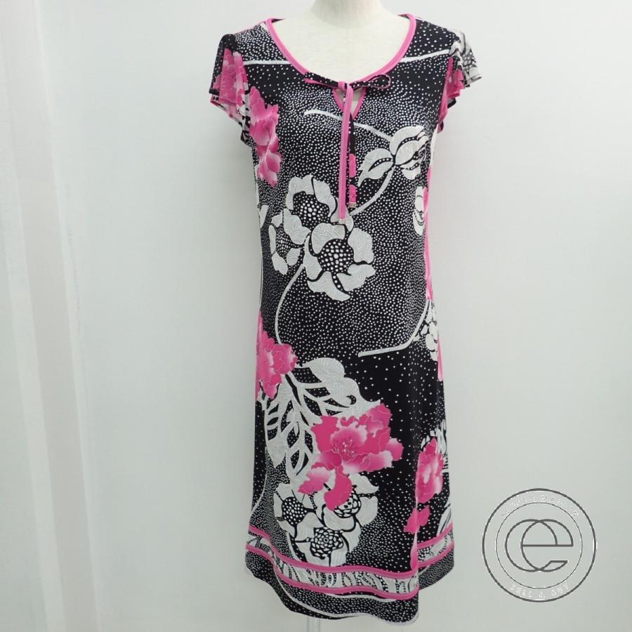 セール 未使用 レディース 36 カンカンワンピース フロントリボン 袖フリル ドット フラワー Leonardレオナール 16ss ワンピース チュニック Www Rankinengineering Com