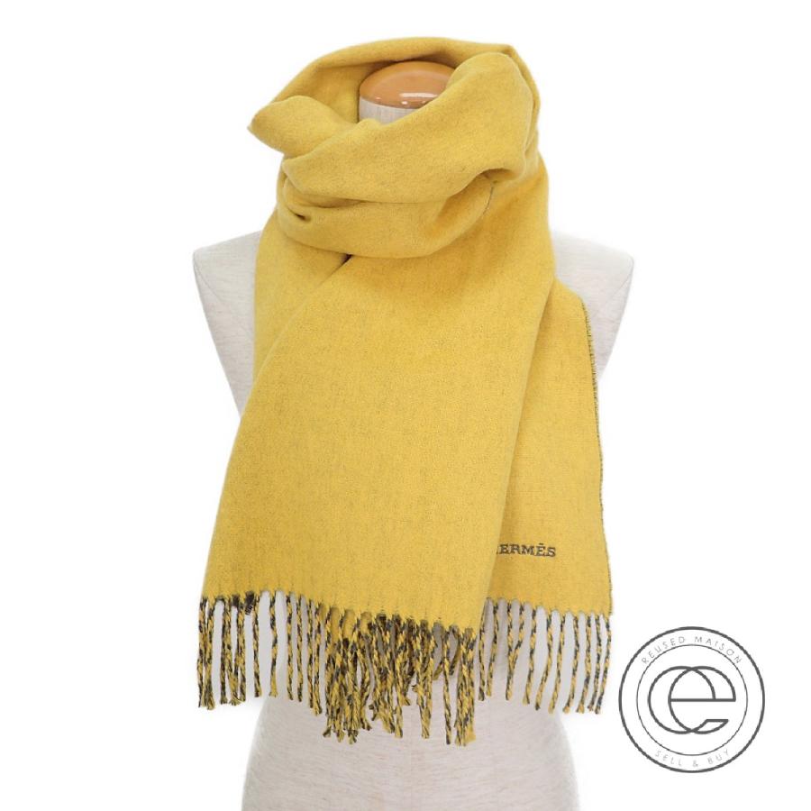 Hermes エルメス カシミヤ100 フリンジ付 バイカラー マフラー イエロー グレー 2881000000100113 ブランドショップエコスタイル 通販 Yahoo ショッピング