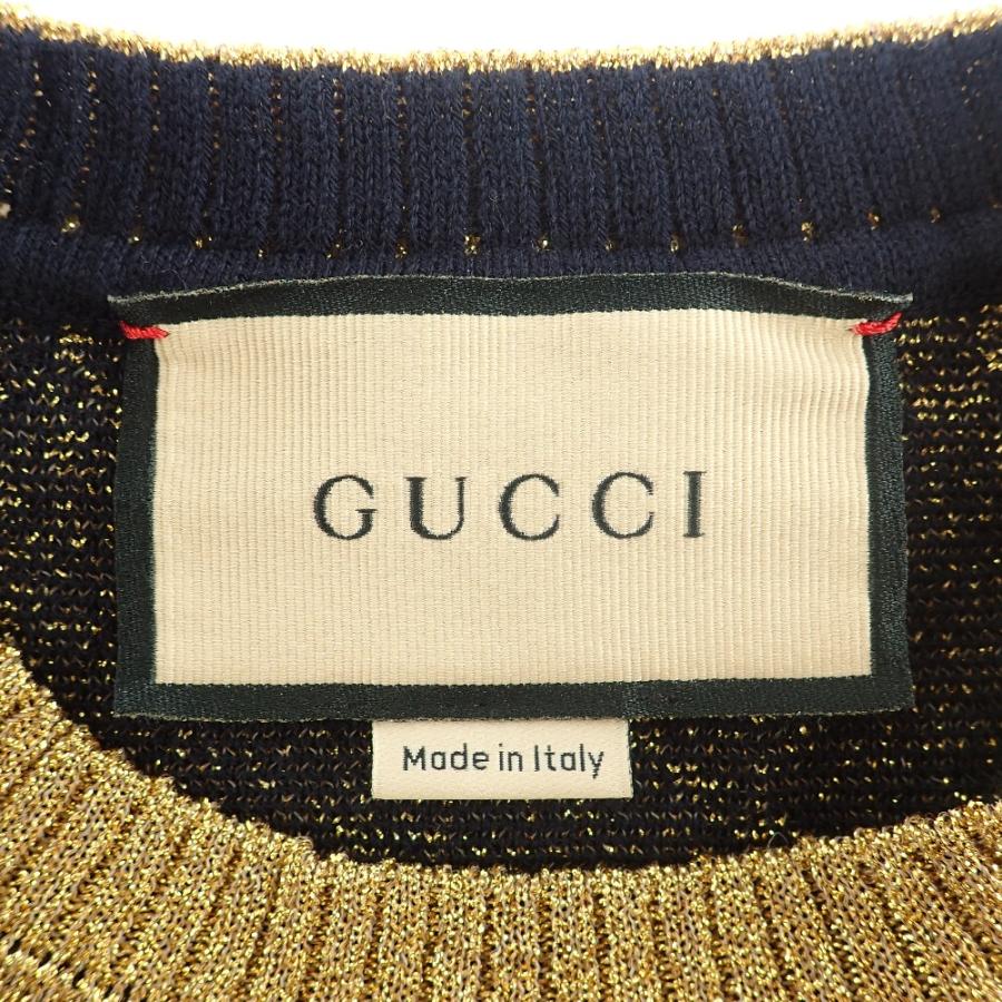 美品/国内正規 GUCCI グッチ 526759 X9W83 GGコットンラメ ファブリック 半袖ニットセーター XS ブラック/ゴールド レディース