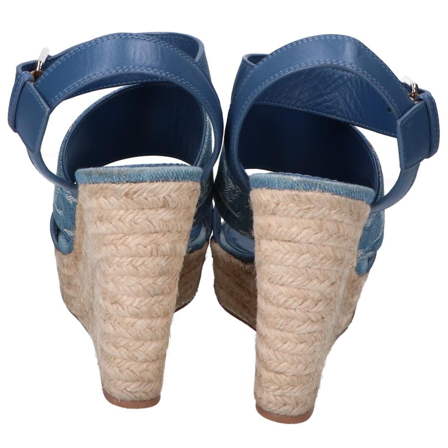 ルイヴィトン LOUIS VUITTON スターボードライン モノグラム サンダル 靴 シューズ デニム レザー ブルー ウェッジソール ストラップ LOUIS VUITTON 20年製 スターボード・ライン モノグラムデニム/レザー