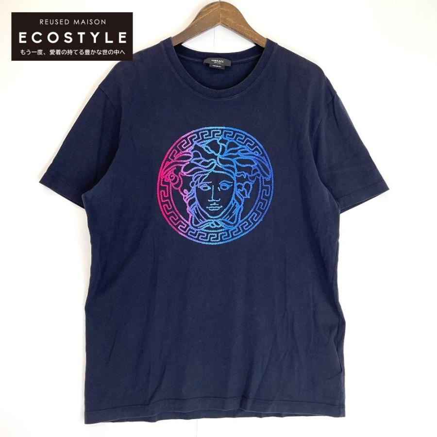 VERSACE メデューサ刺繍 Tシャツ ネイビー Versace ヴェルサーチ A89287 メデューサ刺繍 ネイビー Tシャツ