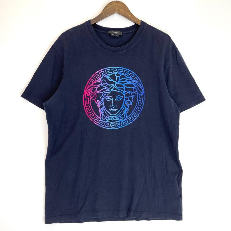 Versace ヴェルサーチ A89287 メデューサ刺繍 ネイビー Tシャツ XL