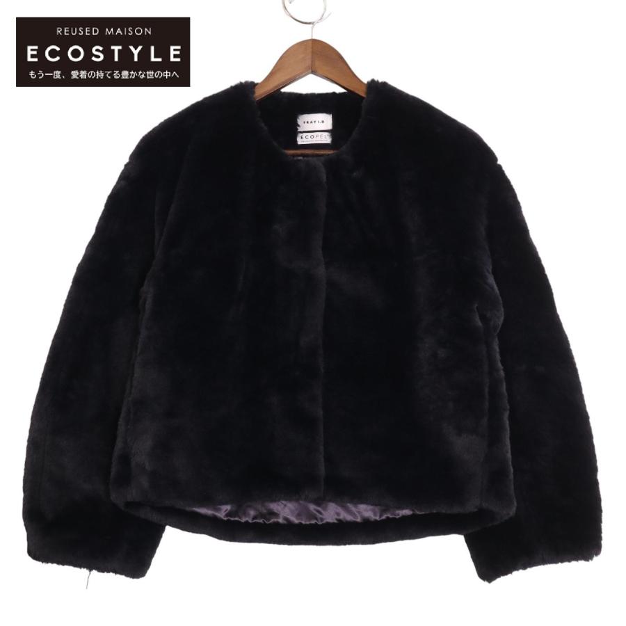 フレイアイディー☆ECOPELショートファージャケット ネイビー ノーカラーJK FRAY I.D フレイアイディー 23AW ネイビー FWFJ234069 ECOPELショート