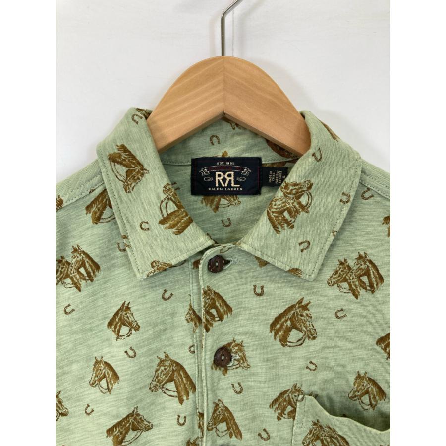 RRL ダブルアールエル ホースプリント ジャージーポロシャツ グリーン  