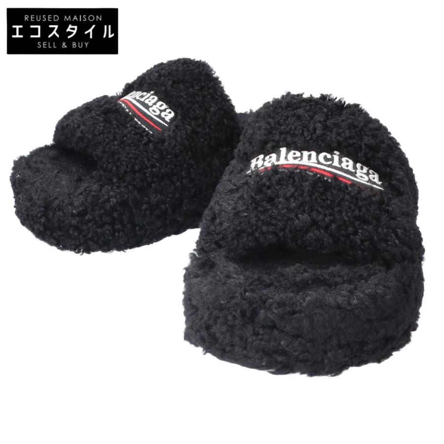 BALENCIAGA バレンシアガ 762826 FURRY ロゴ刺繍入り ファーサンダル